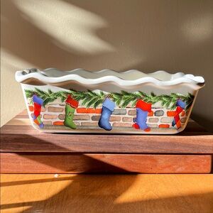 Vintage Festive Holiday Ceramic Bread & Loaf Pan By Nantucket